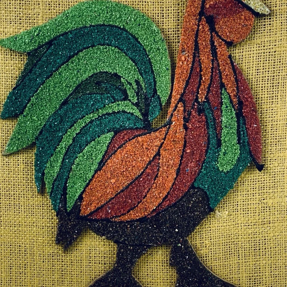 Vintage MCM Rooster Gravel Wall Art Unique Retro Folk‎ Art Rock Barn Farm Unique